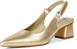 IDIFU IN2 Slingback Closed Toe Heels Chunky Low Block Short Heels Women's Pumps Hook and Loop Pointed Toe Wedding Bride Prom Dress Shoes for Women Dressy Comfortable Cute Small Thick Pumps Shoes
