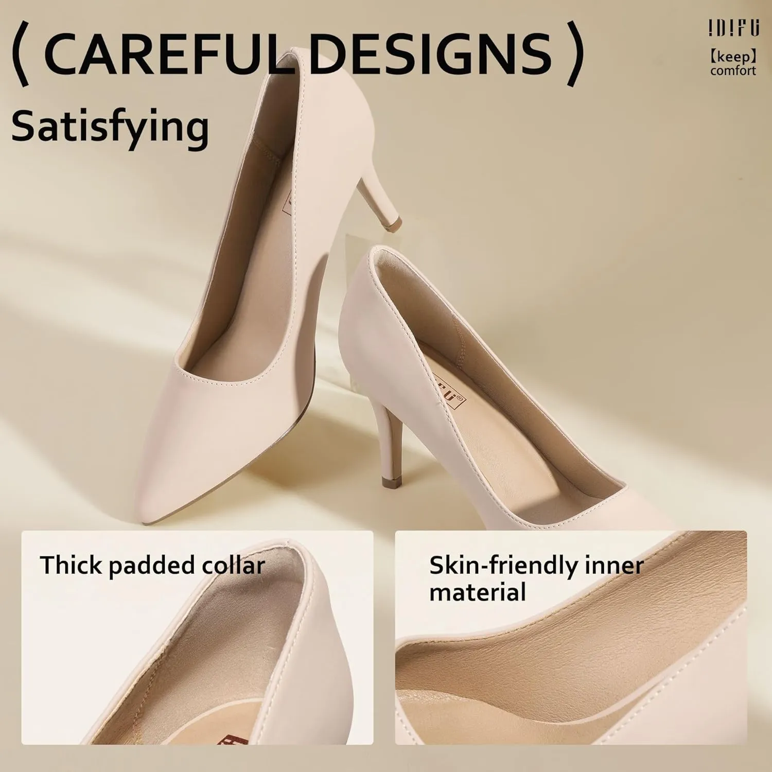 IDIFU IN3 High Heels Pumps Closed Toe Heels Women's Pumps Stiletto Pointed Toe Dress Shoes Wedding Prom Bridal Work Office Bride Bridesmaid Guest Trendy Dressy Fashion Comfortable Classic Pumps Shoes