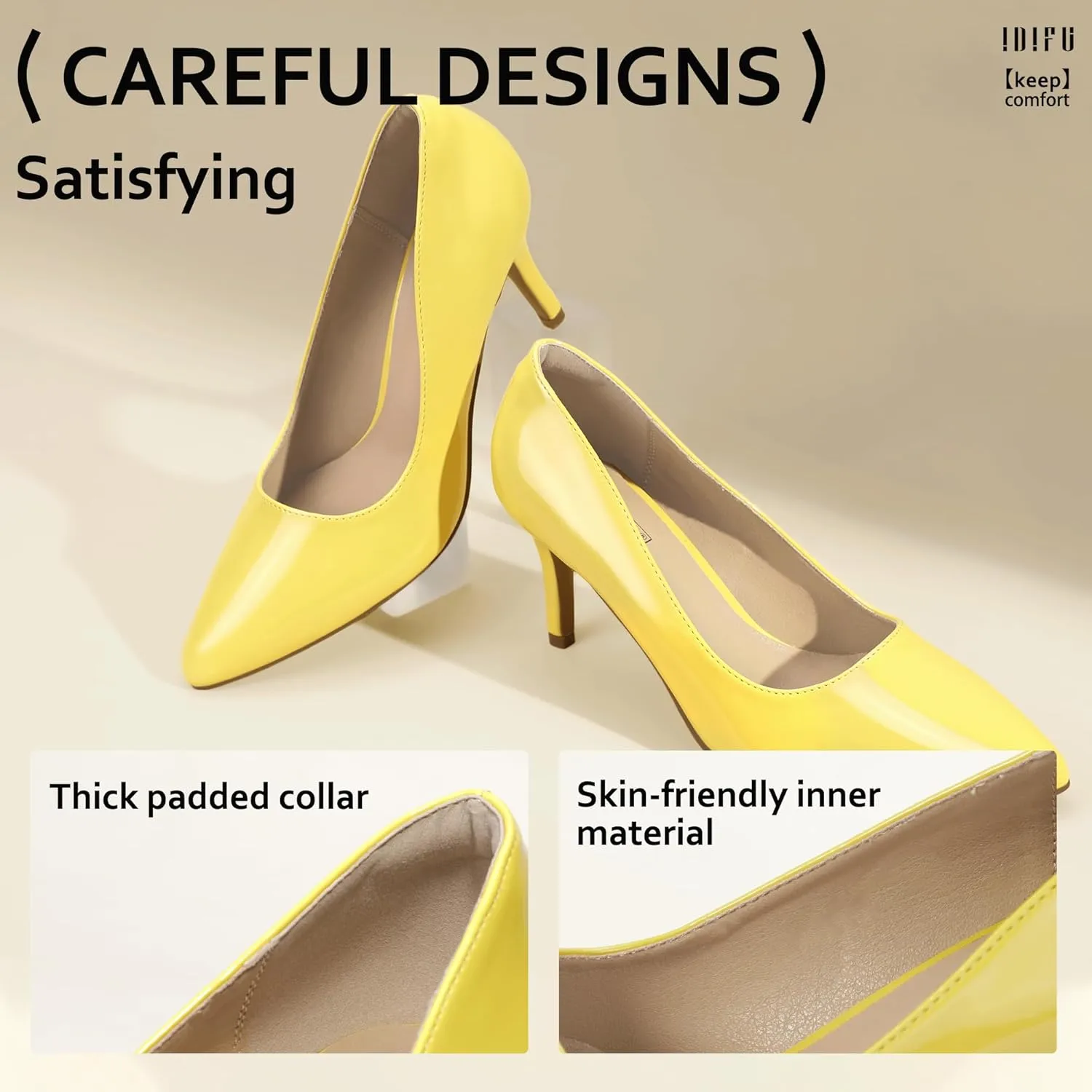 IDIFU IN3 High Heels Pumps Closed Toe Heels Women's Pumps Stiletto Pointed Toe Dress Shoes Wedding Prom Bridal Work Office Bride Bridesmaid Guest Trendy Dressy Fashion Comfortable Classic Pumps Shoes