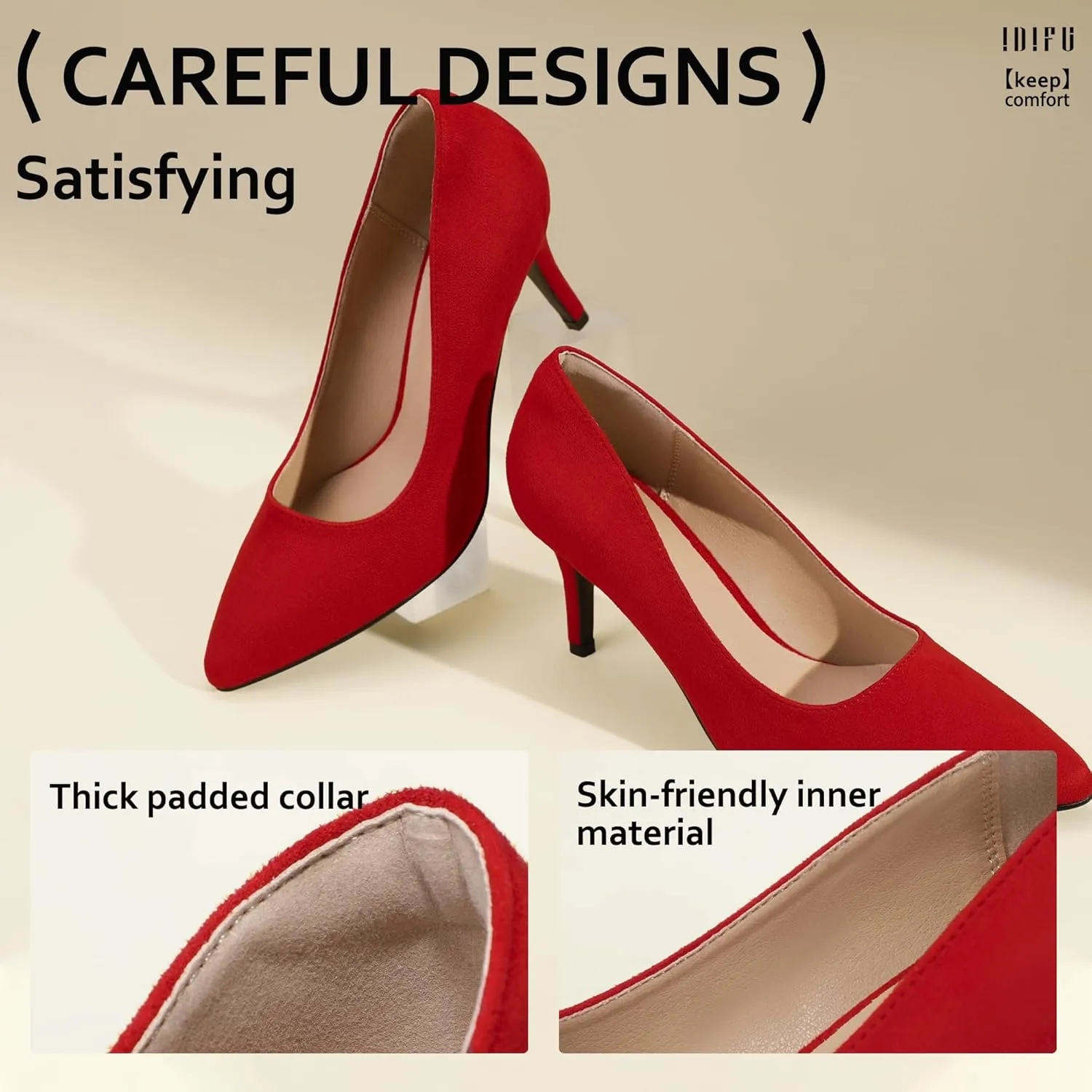 IDIFU IN3 High Heels Pumps Closed Toe Heels Women's Pumps Stiletto Pointed Toe Dress Shoes Wedding Prom Bridal Work Office Bride Bridesmaid Guest Trendy Dressy Fashion Comfortable Classic Pumps Shoes
