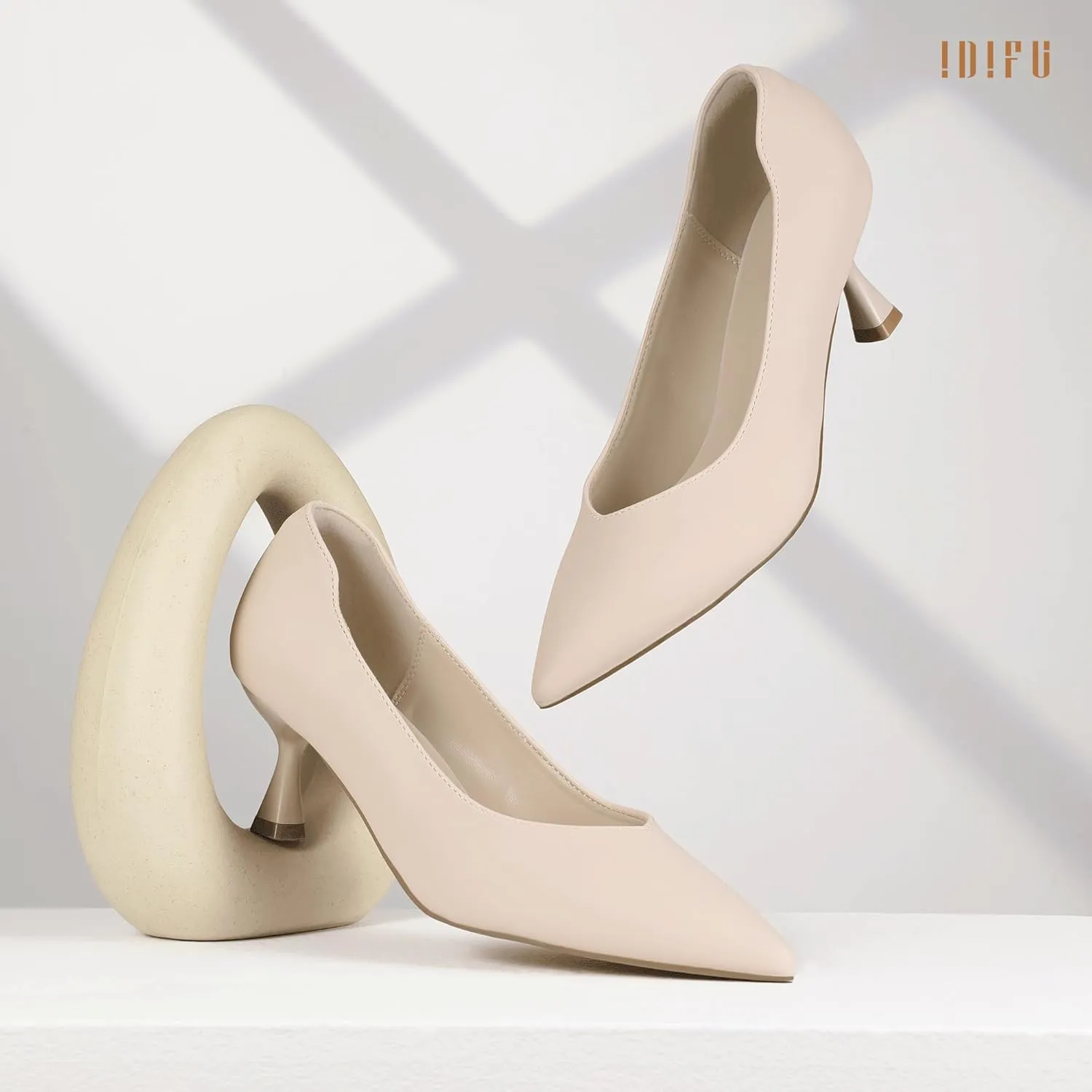 IDIFU IN3 Women's Pumps Kitten Closed Toe Heels Low Pointed Toe Heels Wedding Bridal Office Formal Work Prom Dress Shoes for Women Comfortable Dressy Trendy Cute Pumps Shoes
