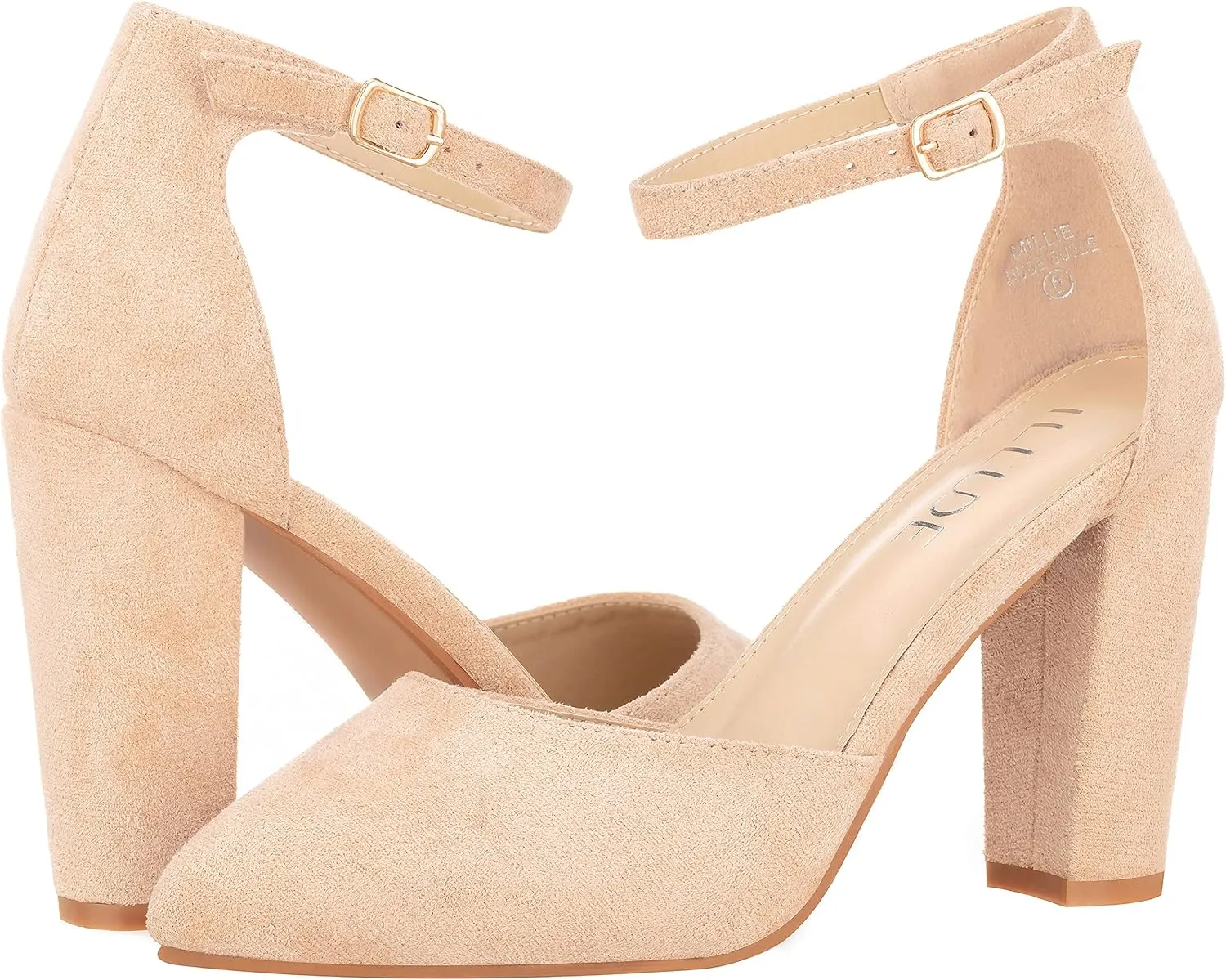 ILLUDE Women's High Block Heels Pumps Pointed Closed Toe Ankle Strap High Heel Pump Shoes