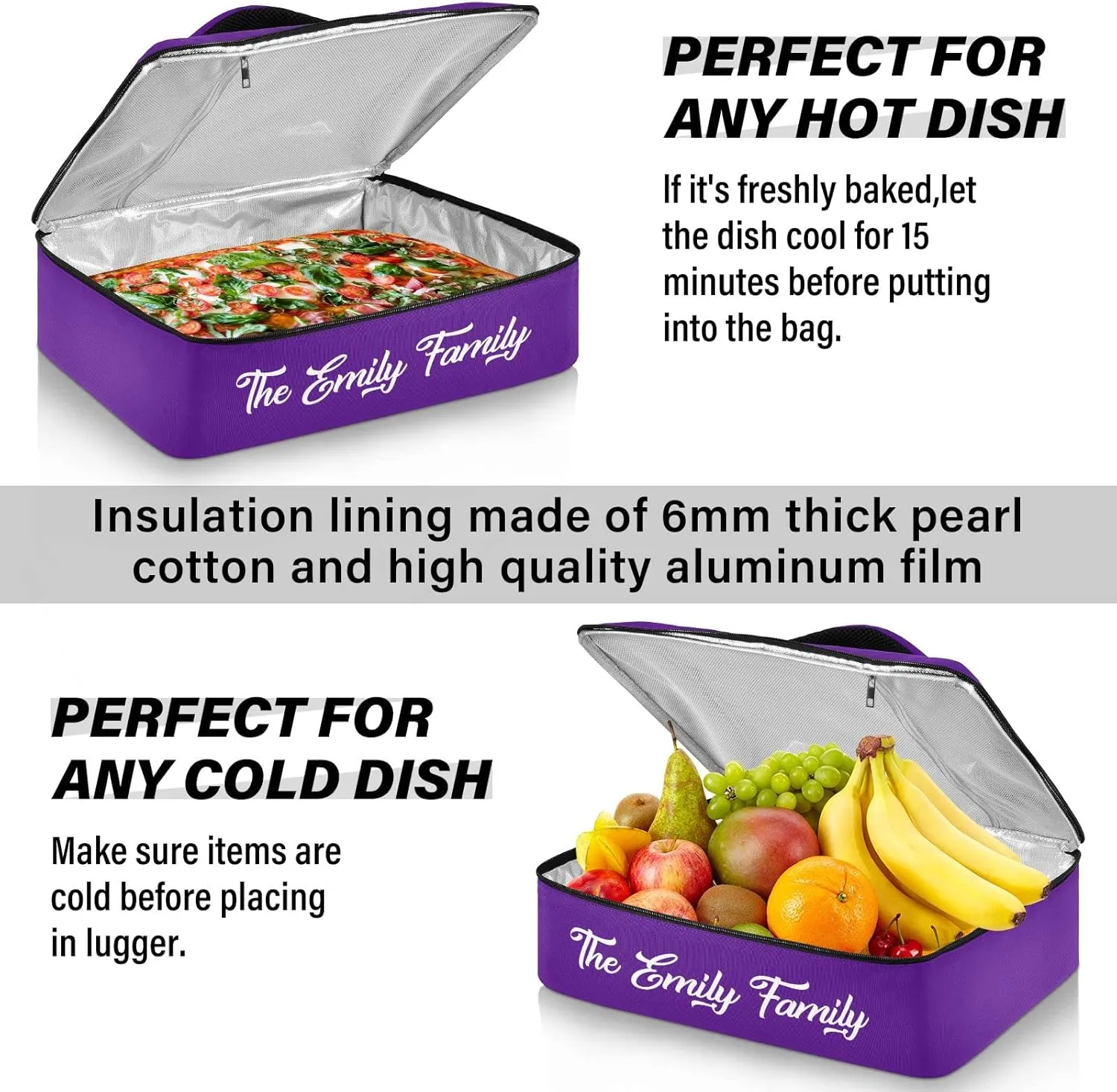 Indigo Custom Casserole Carriers for Hot or Cold Food Personalized Name Insulated Casserole Dish Carrier Bag Lunch Tote Bag for Cookouts Party Picnic Beach
