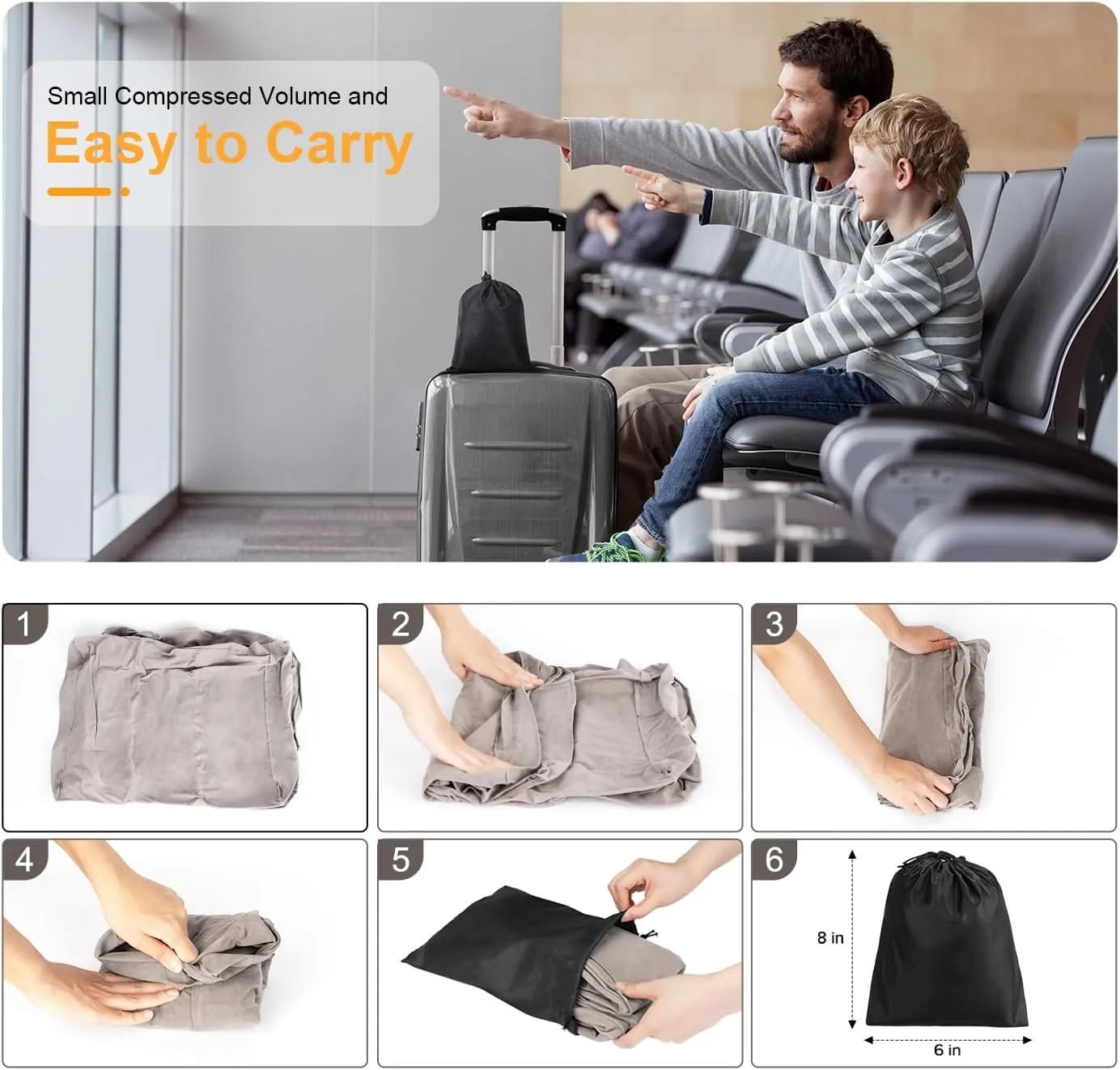 Inflatable Travel Foot Rest Pillow, Kids Airplane Bed, Adjustable Height Leg Pillow for Air Travel, Make a Flat Bed for Kids and Toddlers, Great for Airplane, Train, car（Grey, 1 Pack）