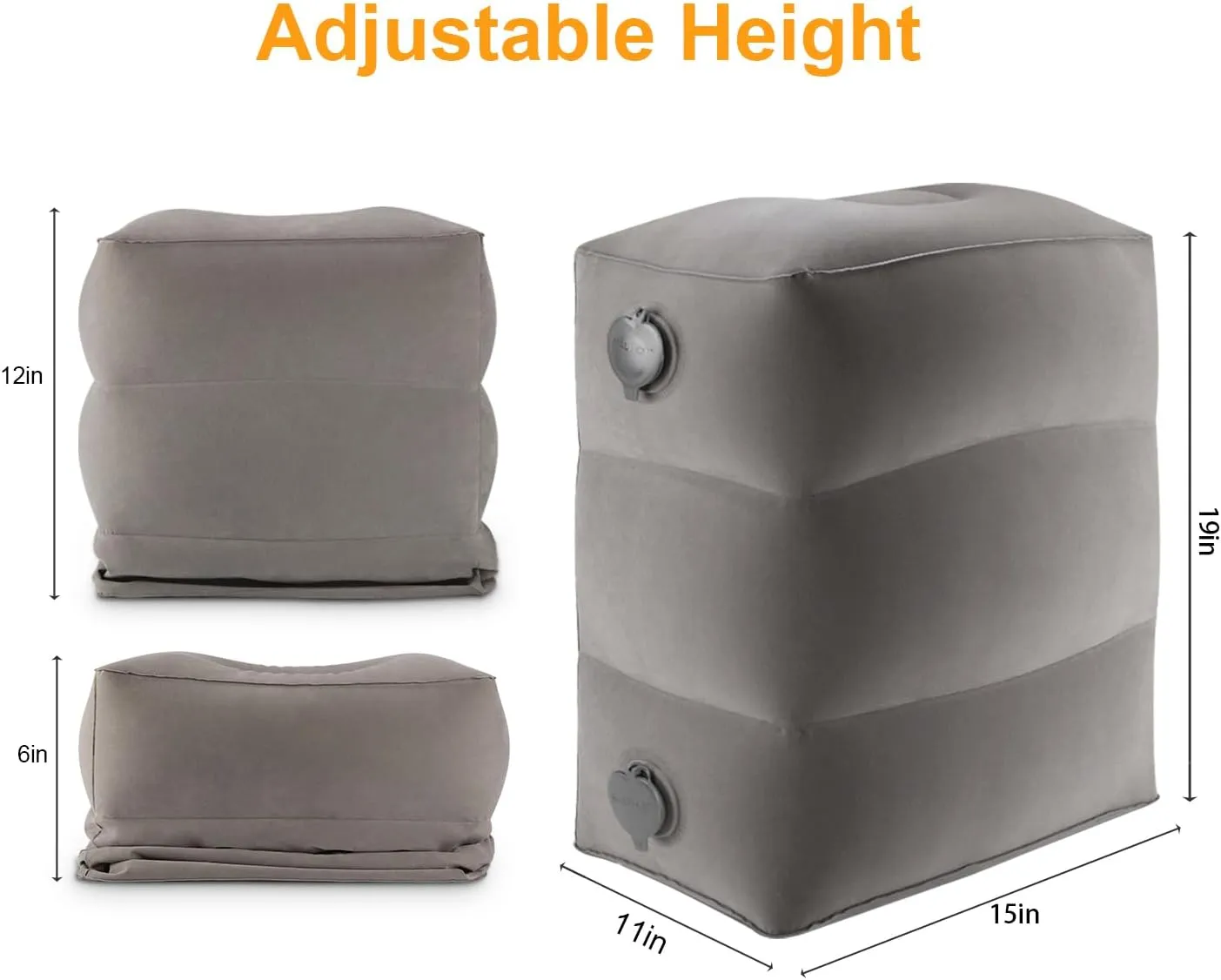 Inflatable Travel Foot Rest Pillow, Kids Airplane Bed, Adjustable Height Leg Pillow for Air Travel, Make a Flat Bed for Kids and Toddlers, Great for Airplane, Train, car（Grey, 1 Pack）