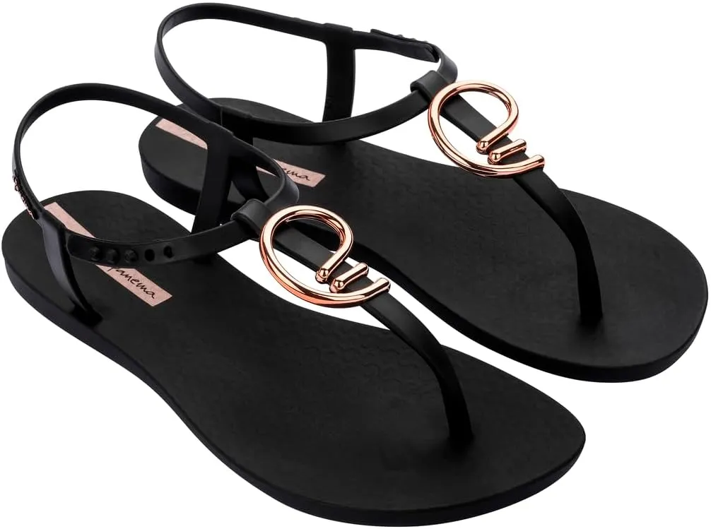Ipanema Women's Slide Flip-Flop, Black Gold Pink, 7