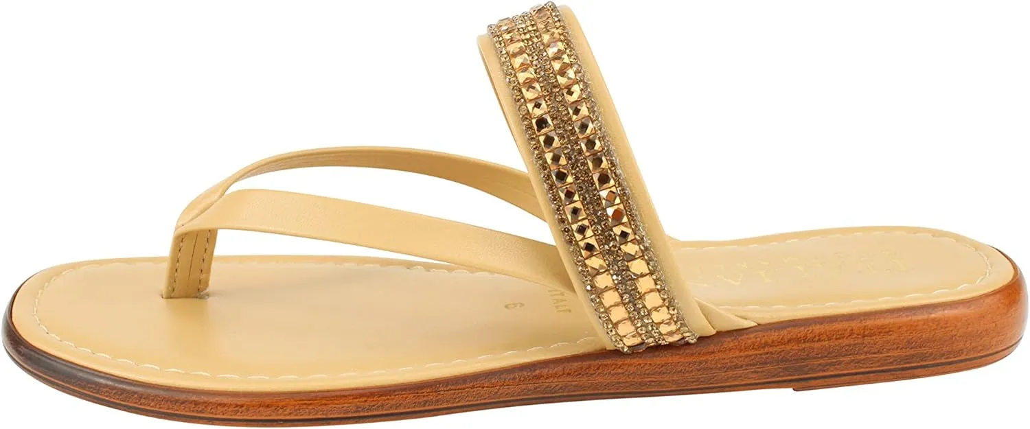ITALIAN Shoemakers Lanna Slide on Flip Flop Rinestone Banded Sandal for Women Dressy or Casual