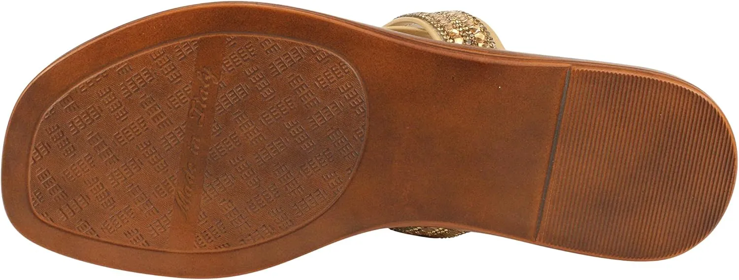 ITALIAN Shoemakers Lanna Slide on Flip Flop Rinestone Banded Sandal for Women Dressy or Casual