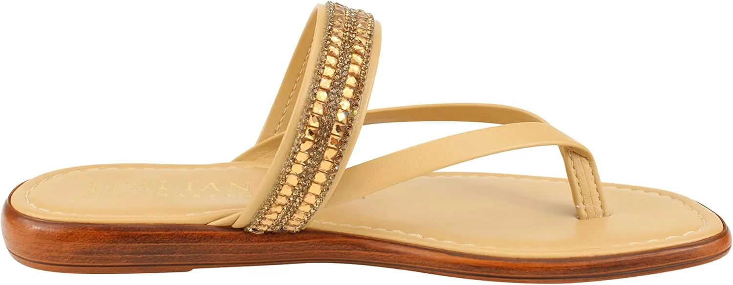 ITALIAN Shoemakers Lanna Slide on Flip Flop Rinestone Banded Sandal for Women Dressy or Casual