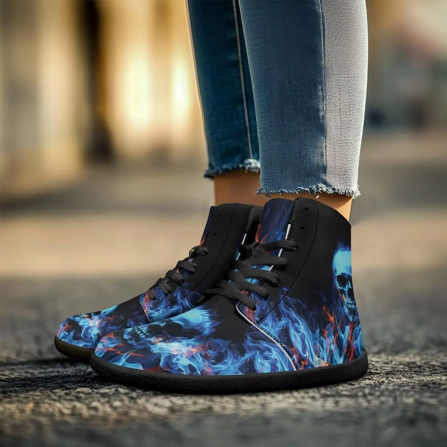 Jeiento Skull High Top Barefoot Running Shoes Breathable Sneaker for Men