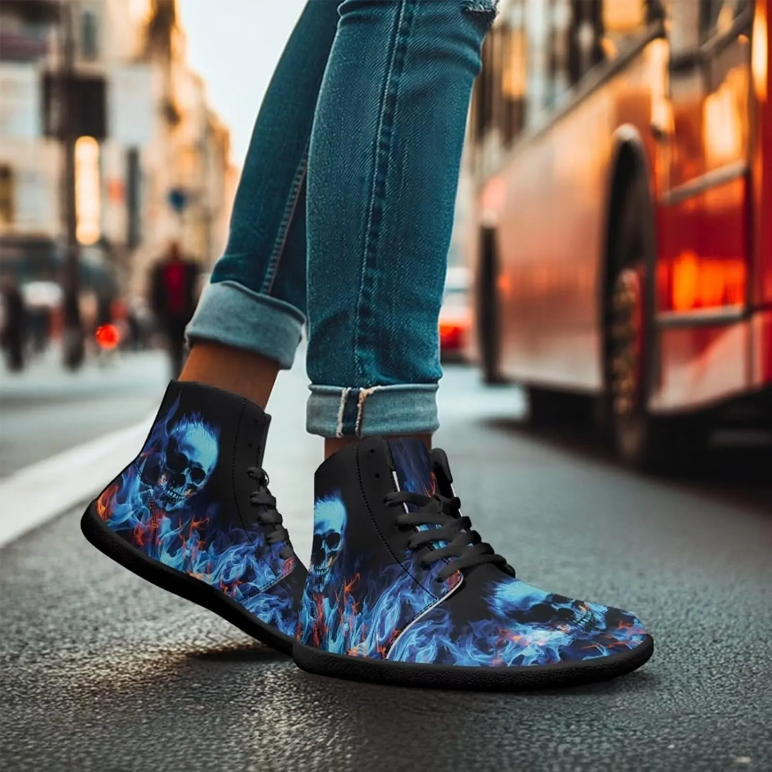 Jeiento Skull High Top Barefoot Running Shoes Breathable Sneaker for Men