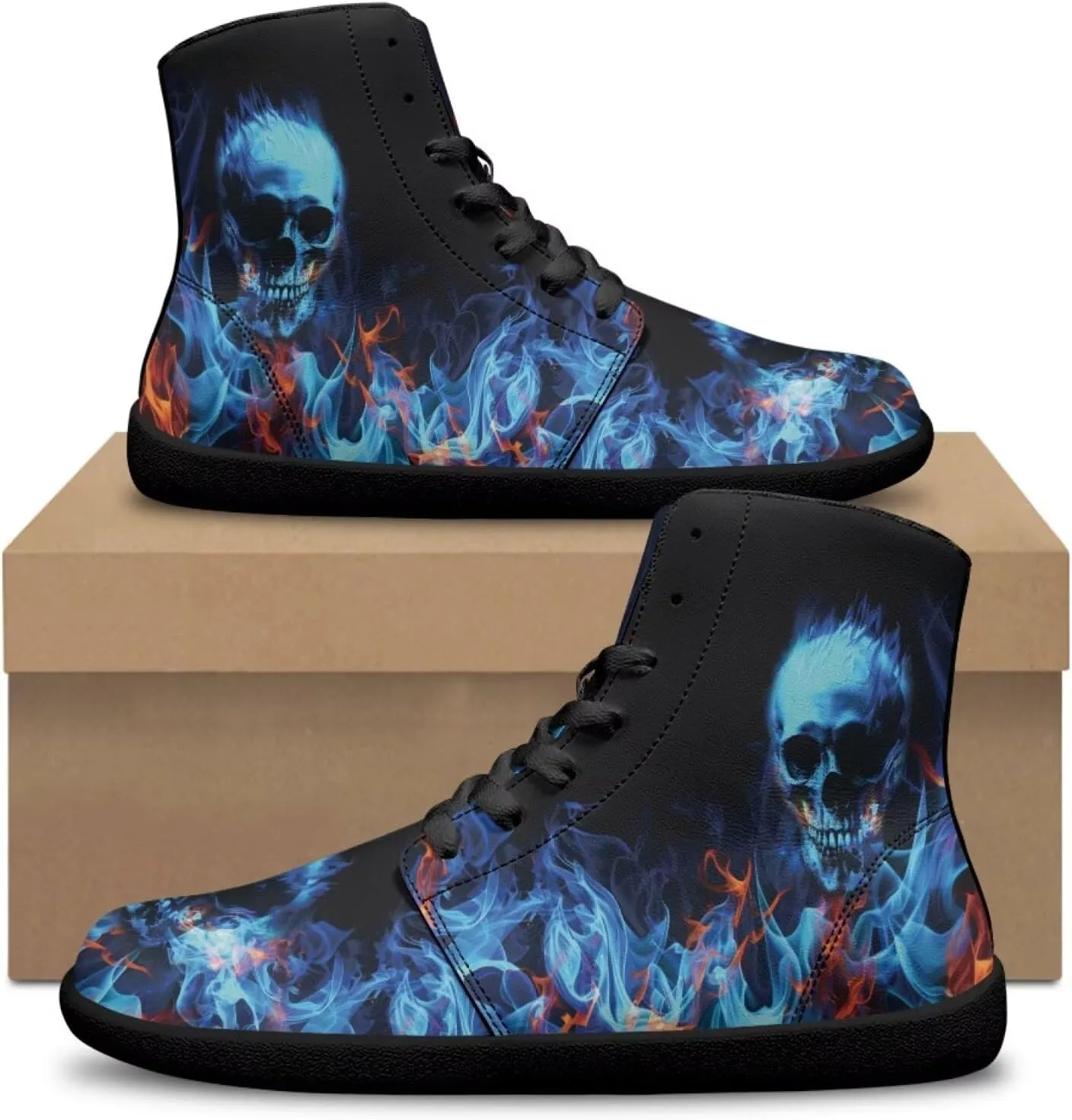 Jeiento Skull High Top Barefoot Running Shoes Breathable Sneaker for Men