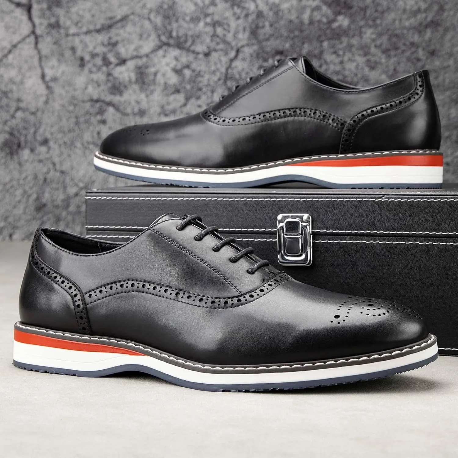 JITAI Men's Oxford Dress Shoes Lightweight Fashion Shoes with Wingtip Brogue & Lace-up Design