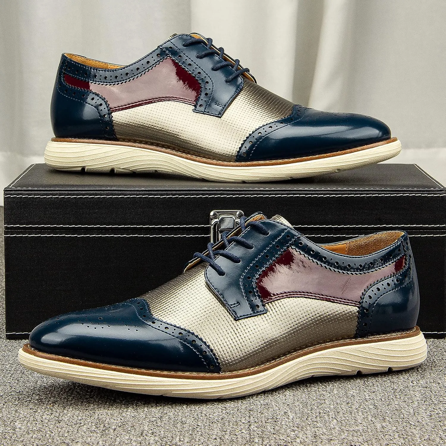 JITAI Men's Oxford Shoes,Dress Shoes Lace-up Wingtip Brogue Shoe Mens Lightweight Fashion Shoes.