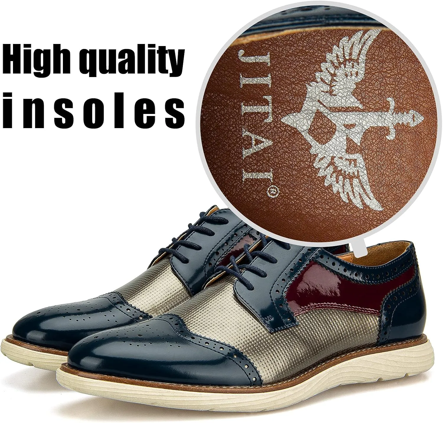 JITAI Men's Oxford Shoes,Dress Shoes Lace-up Wingtip Brogue Shoe Mens Lightweight Fashion Shoes.