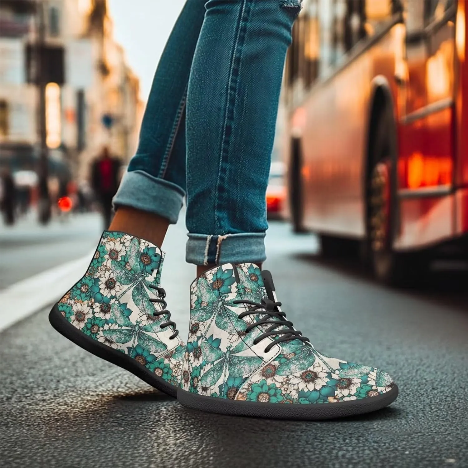JoyLamoria Unisex High Top Shoes Laces Up Fashion Leather Skate Sneaker Mid Top Barefoot Shoes Lightweight,Marble Print