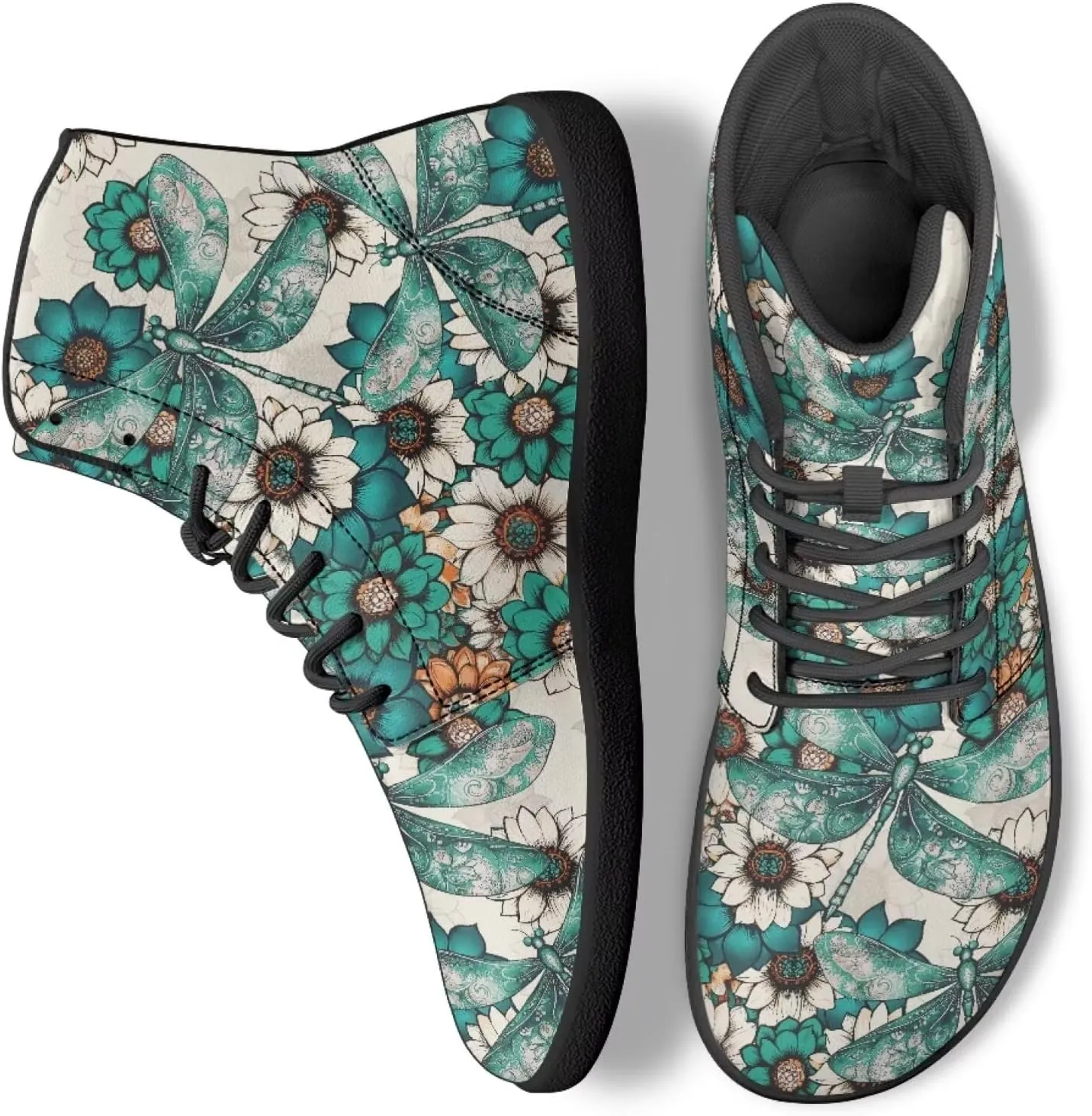 JoyLamoria Unisex High Top Shoes Laces Up Fashion Leather Skate Sneaker Mid Top Barefoot Shoes Lightweight,Marble Print