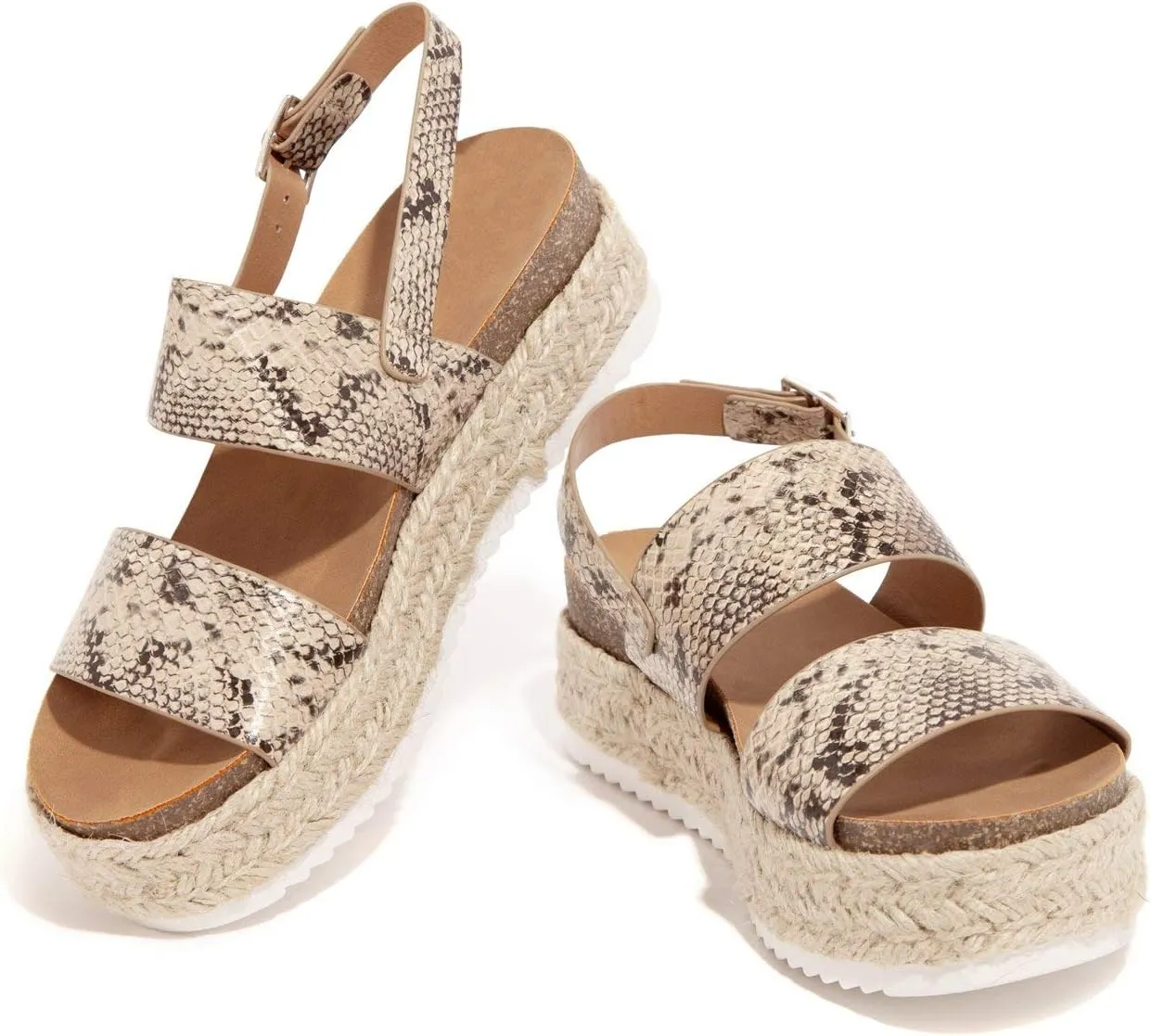 Kaz Espadrilles Rubber Trim Sole Ankle Buckle Open Toe Embellished Wedge Sandals