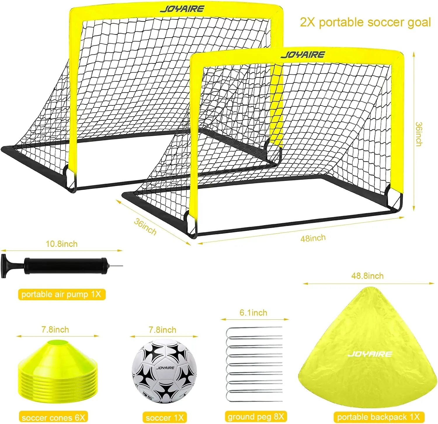 Kids Soccer Goals for Backyard Set, Portable Toddler Soccer Goal 2 of 4x3 ft, 6x4 ft, 7x5 ft, Soccer Training Equipment, Pop Up Soccer Net Kit with Size 4 Soccer Ball, Youth Games, Outdoor Sports Play
