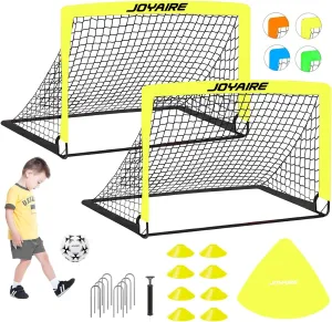 Kids Soccer Goals for Backyard Set, Portable Toddler Soccer Goal 2 of 4x3 ft, 6x4 ft, 7x5 ft, Soccer Training Equipment, Pop Up Soccer Net Kit with Size 4 Soccer Ball, Youth Games, Outdoor Sports Play