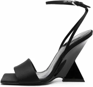 Kluolandi High Heel Wedge Sandals for Women Open Toe Ankle Strap Heeled Sandals Satin Heels