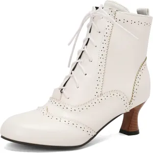 KysBloes Vintage Victorian Boots for Women Kitten Heel Ankle Boots Lace Up Low Heel Witch Shoes Oxford Wingtip Boots