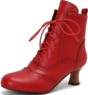 KysBloes Vintage Victorian Boots for Women Kitten Heel Ankle Boots Lace Up Low Heel Witch Shoes Oxford Wingtip Boots