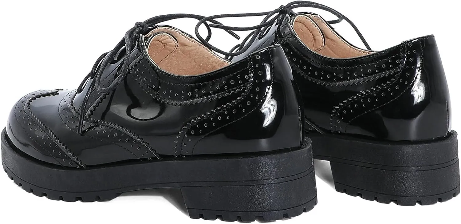 KysBloes Women Lace Up Platform Oxford Shoes Chunky Heel Wingtip Pumps Vintage Brogue Saddle Shoes