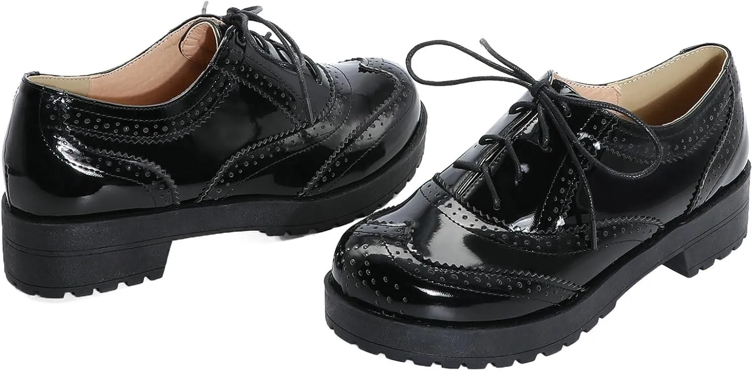 KysBloes Women Lace Up Platform Oxford Shoes Chunky Heel Wingtip Pumps Vintage Brogue Saddle Shoes