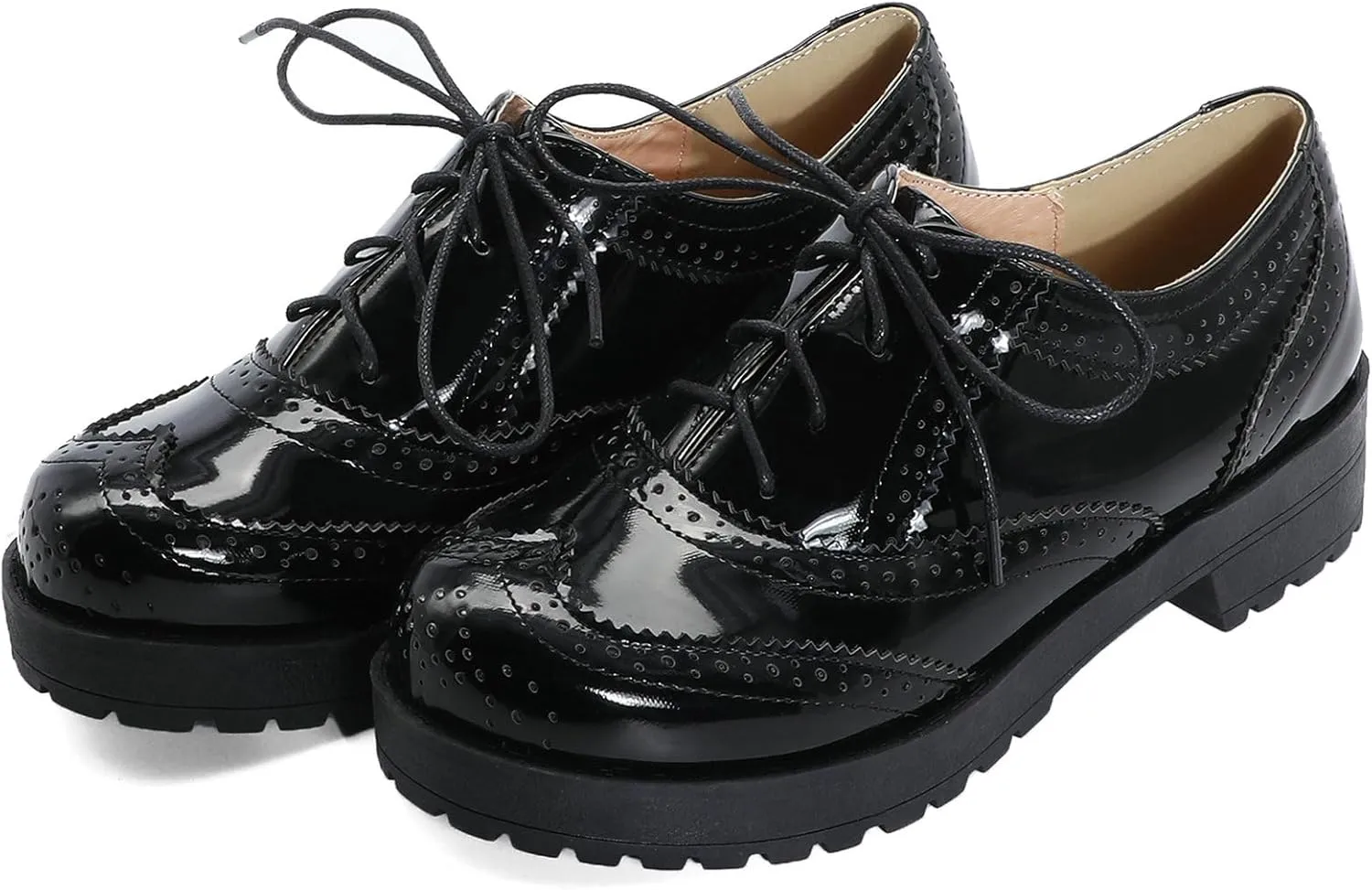 KysBloes Women Lace Up Platform Oxford Shoes Chunky Heel Wingtip Pumps Vintage Brogue Saddle Shoes