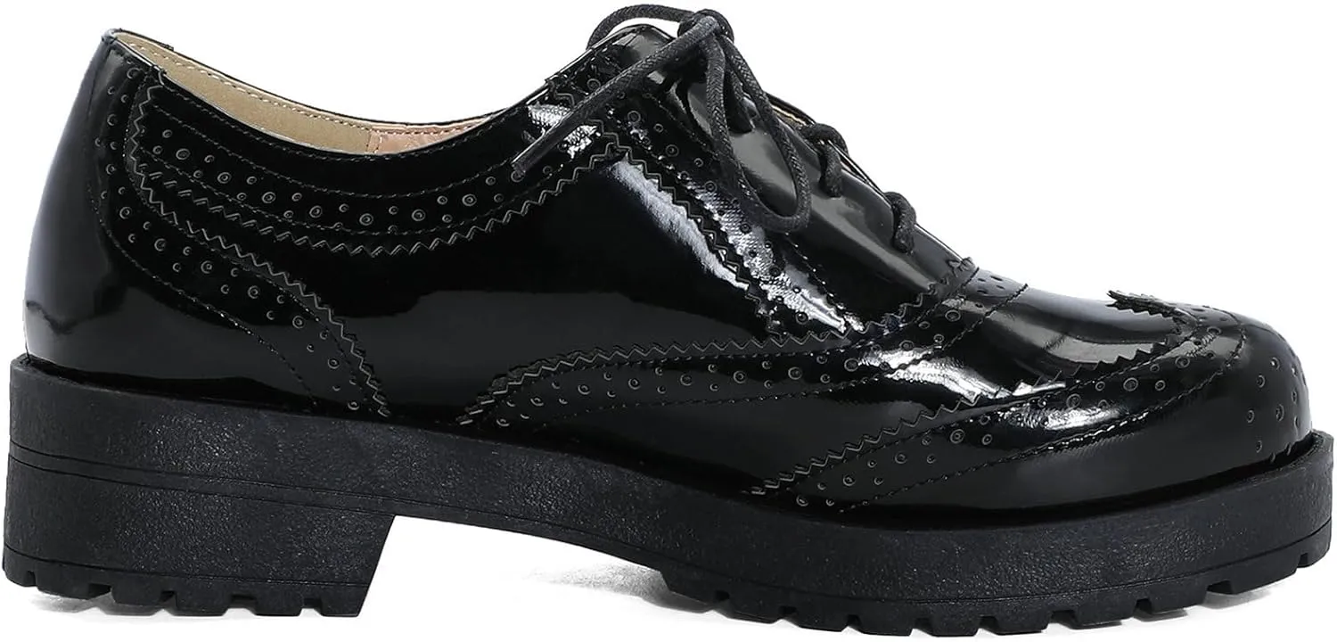 KysBloes Women Lace Up Platform Oxford Shoes Chunky Heel Wingtip Pumps Vintage Brogue Saddle Shoes