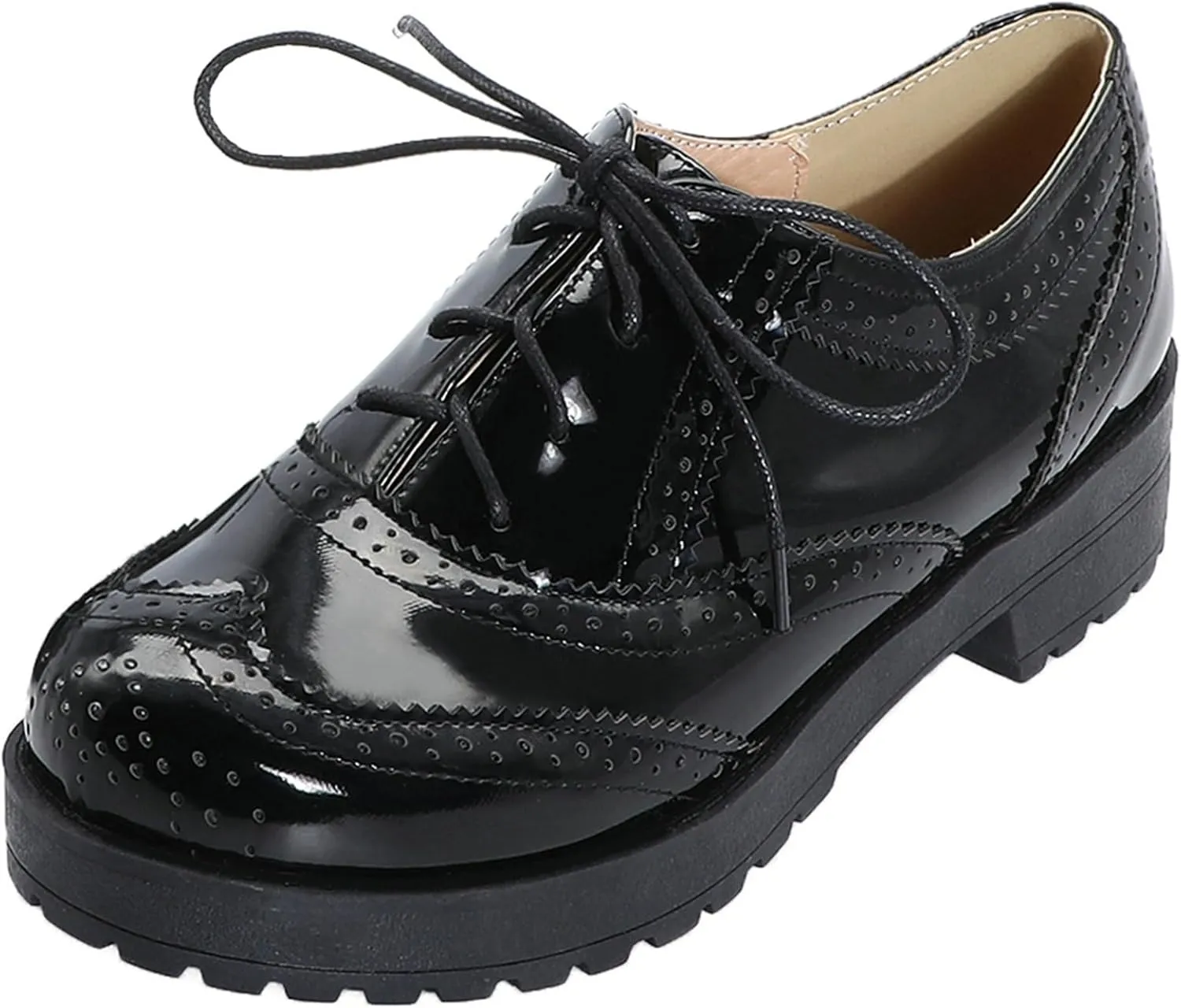 KysBloes Women Lace Up Platform Oxford Shoes Chunky Heel Wingtip Pumps Vintage Brogue Saddle Shoes