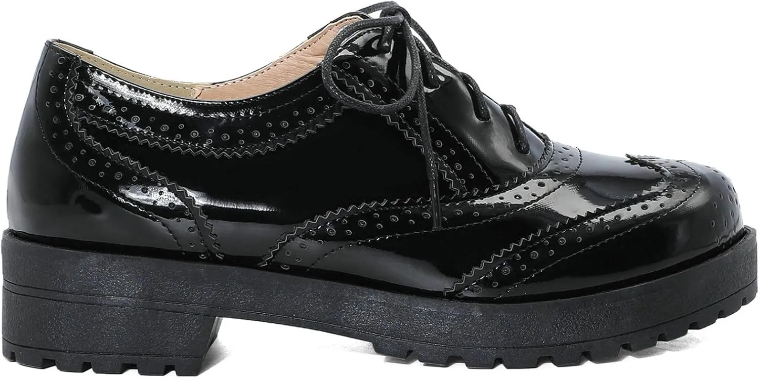 KysBloes Women Lace Up Platform Oxford Shoes Chunky Heel Wingtip Pumps Vintage Brogue Saddle Shoes