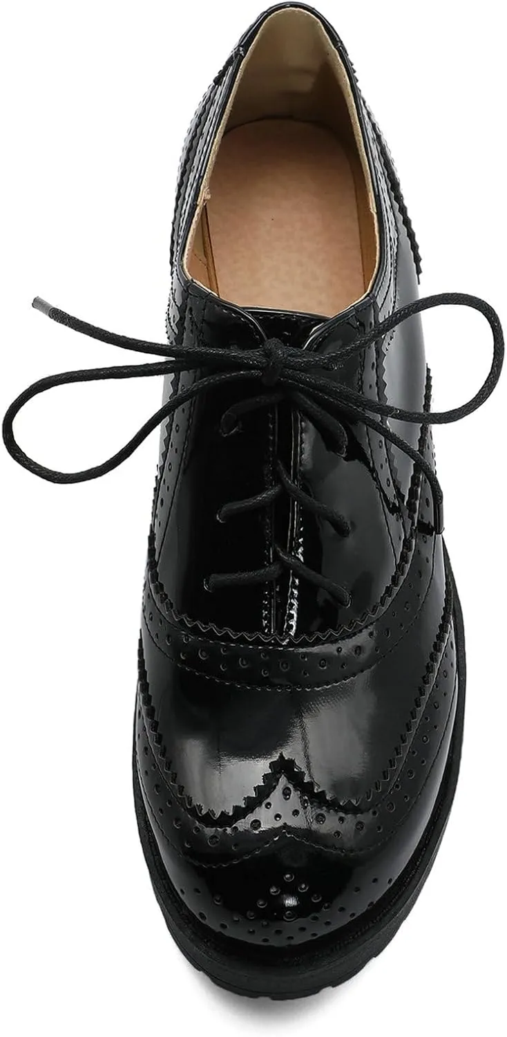 KysBloes Women Lace Up Platform Oxford Shoes Chunky Heel Wingtip Pumps Vintage Brogue Saddle Shoes