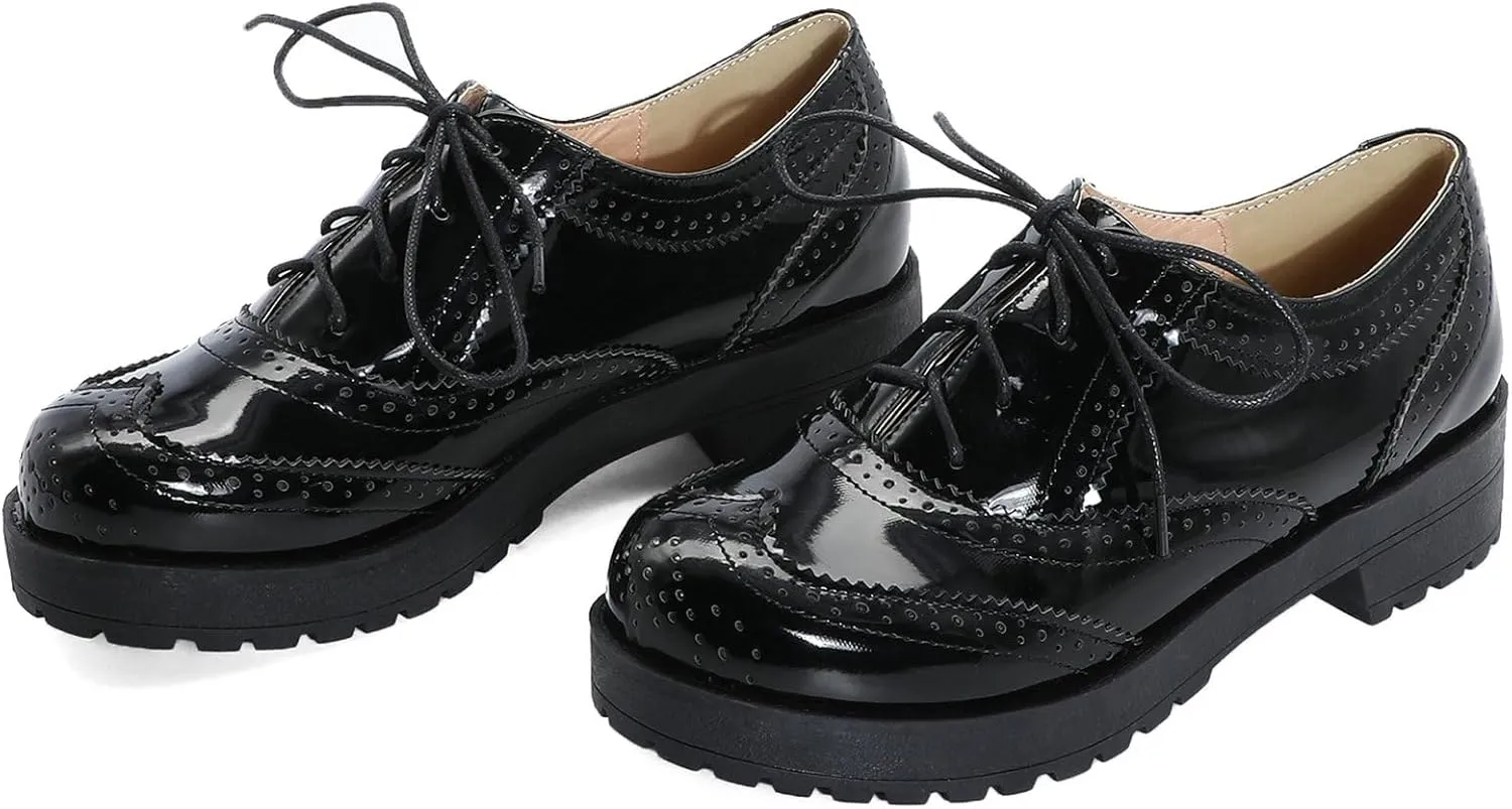 KysBloes Women Lace Up Platform Oxford Shoes Chunky Heel Wingtip Pumps Vintage Brogue Saddle Shoes