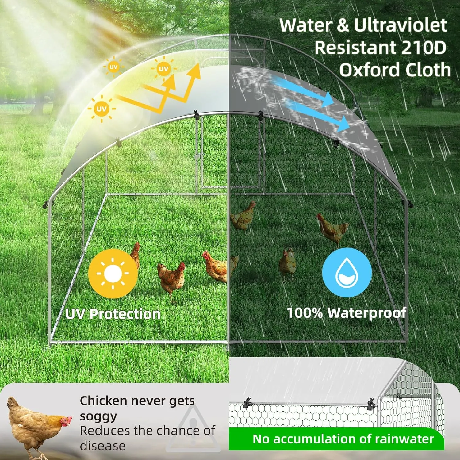 Large Metal Chicken Coop Chicken Run Hen Rabbit Duck House with Waterproof Cover for Outdoor Walk-in Poultry Cage Back Yard, Dome Roof(10’ W x 13.1’ L x 6.4’ H)