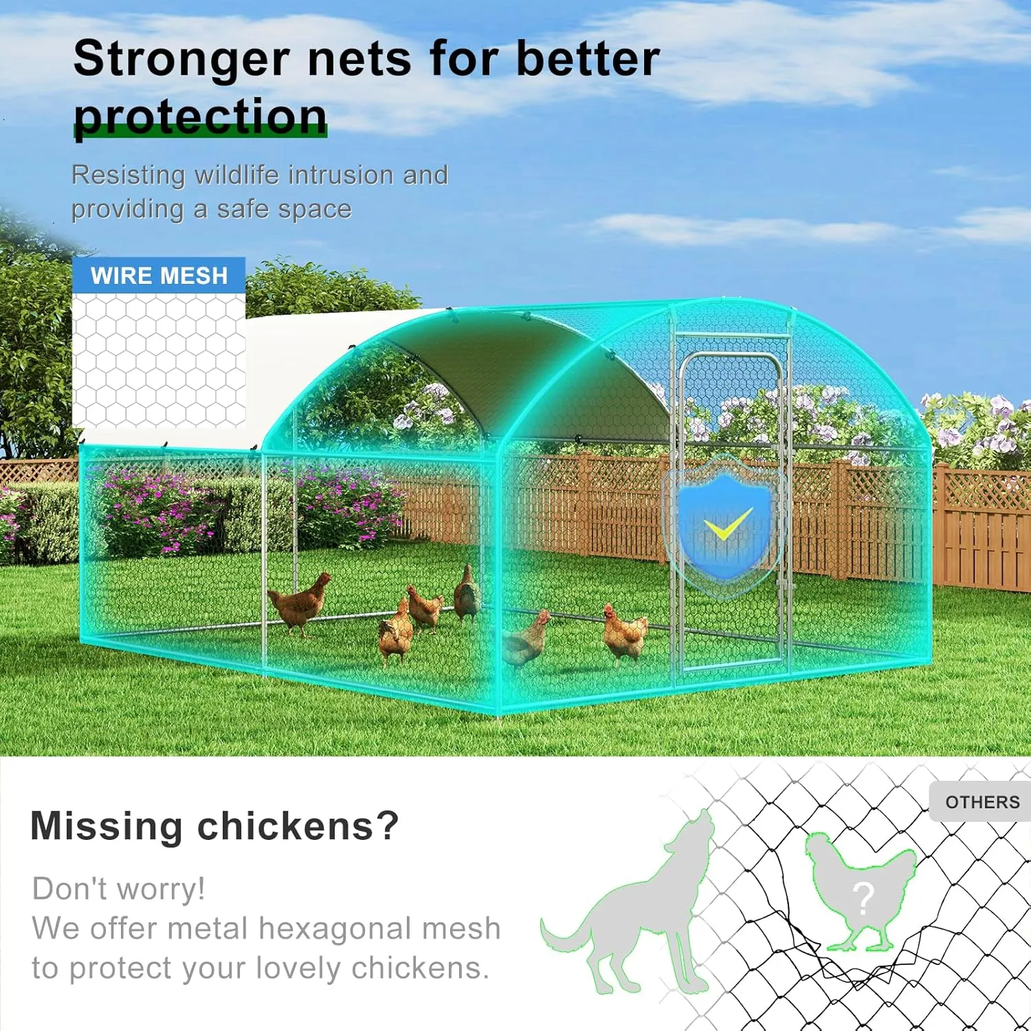 Large Metal Chicken Coop Chicken Run Hen Rabbit Duck House with Waterproof Cover for Outdoor Walk-in Poultry Cage Back Yard, Dome Roof(10’ W x 13.1’ L x 6.4’ H)