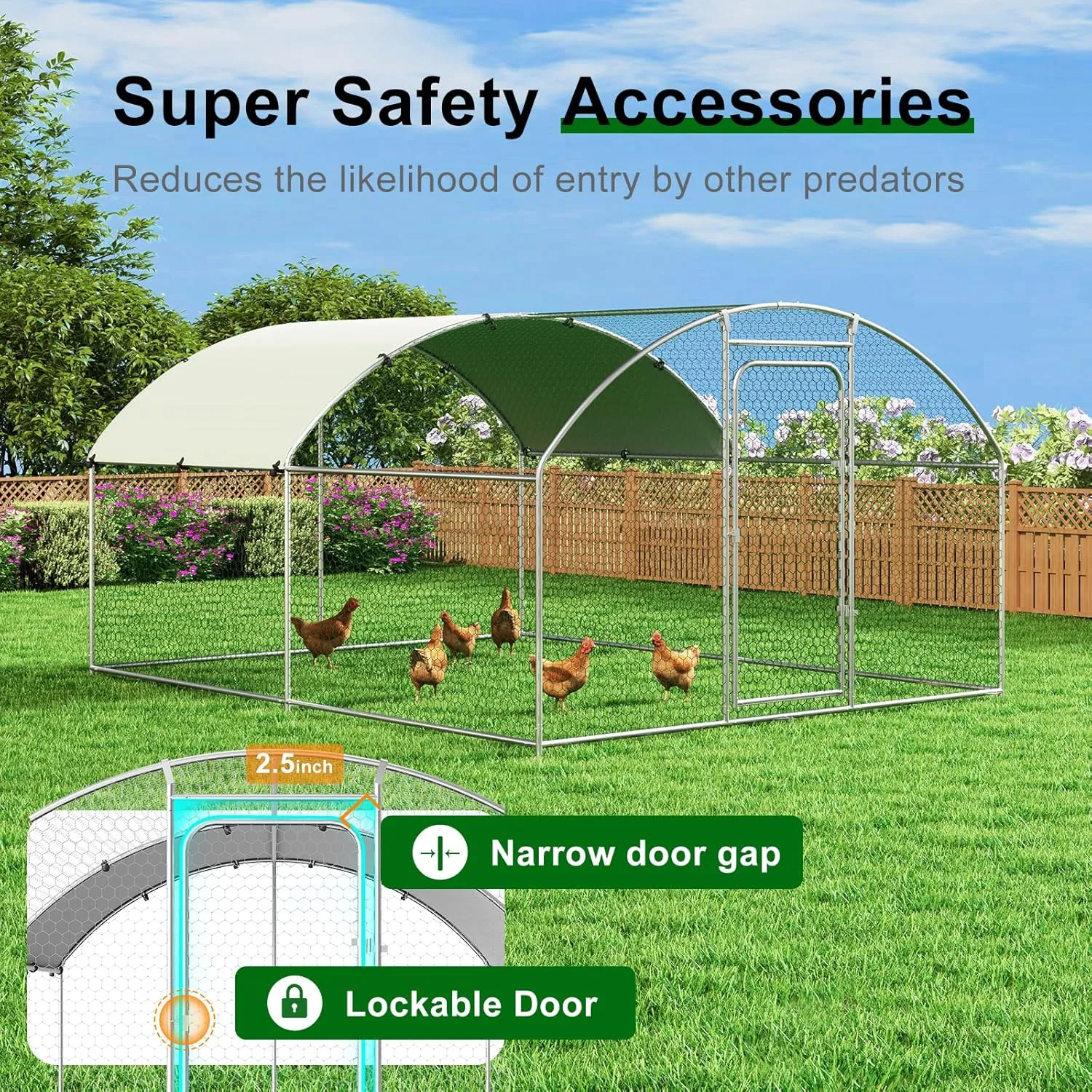 Large Metal Chicken Coop Chicken Run Hen Rabbit Duck House with Waterproof Cover for Outdoor Walk-in Poultry Cage Back Yard, Dome Roof(10’ W x 13.1’ L x 6.4’ H)