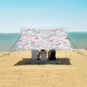 London Tourism Attractions Symbols Beach Camping Tent Sun Shelter for Whole Family, Beach Shade Canopy with UPF50  UV Protection,Easy Set Up and Carry,Outdoor Shade for Trips, Fishing, Backyard