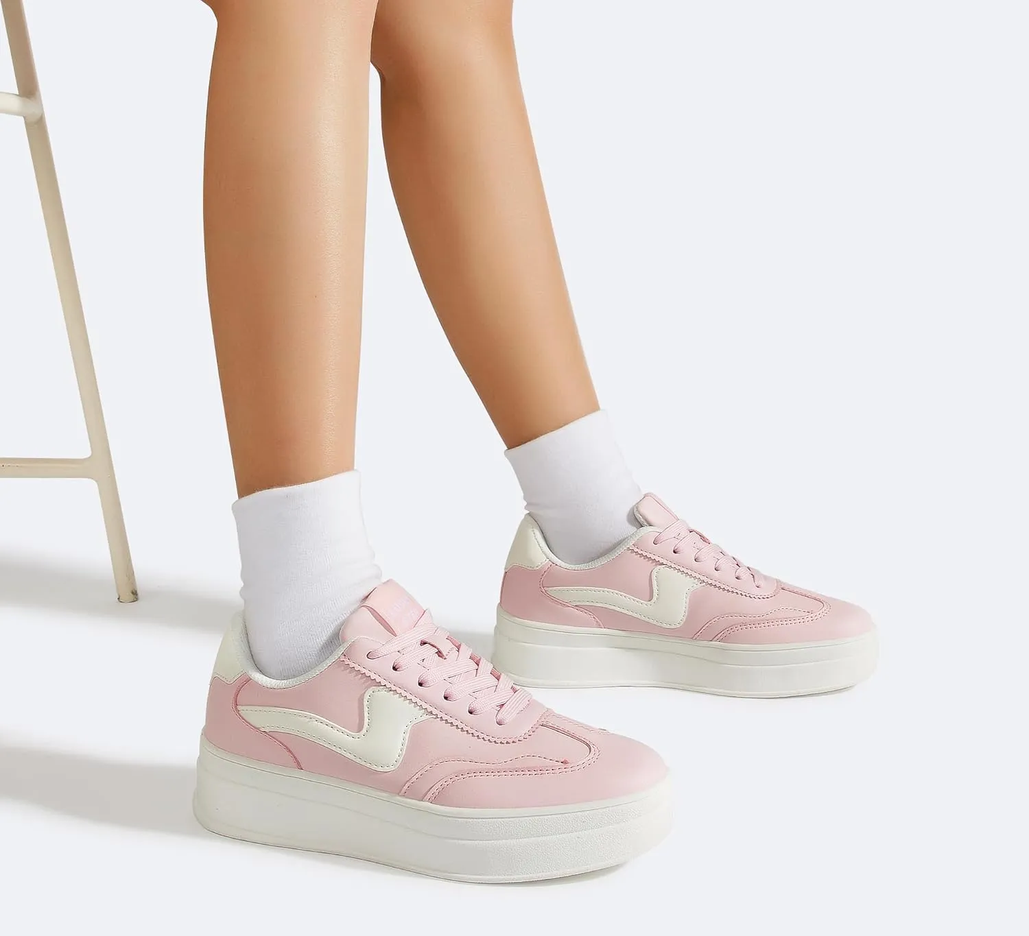 LUCKY STEP Women's Platform Fashion Sneakers Thick Sole Suede Genuine Leather Classic Rubber Gum Sole Low Top Casual Walking Shoes