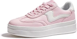 LUCKY STEP Women's Platform Fashion Sneakers Thick Sole Suede Genuine Leather Classic Rubber Gum Sole Low Top Casual Walking Shoes