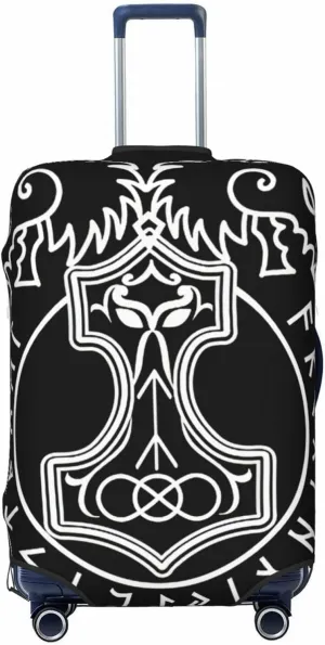 Luggage Cover For Travel Ancient Norse Mythology Vikings Rune Thor'S Hammer–dustproof Ideal For Travel 20-28 Inch.