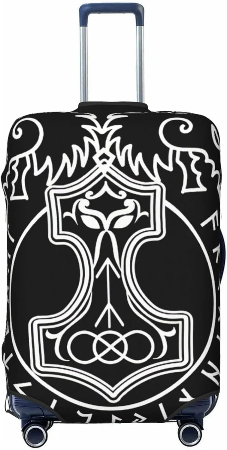 Luggage Cover For Travel Ancient Norse Mythology Vikings Rune Thor'S Hammer–dustproof Ideal For Travel 20-28 Inch.