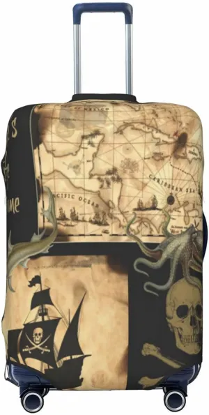 Luggage Cover For Travel Pirate Ship Sea Ocean Nautical Skull– High Elasticity Business Trips 20-28 Inch.