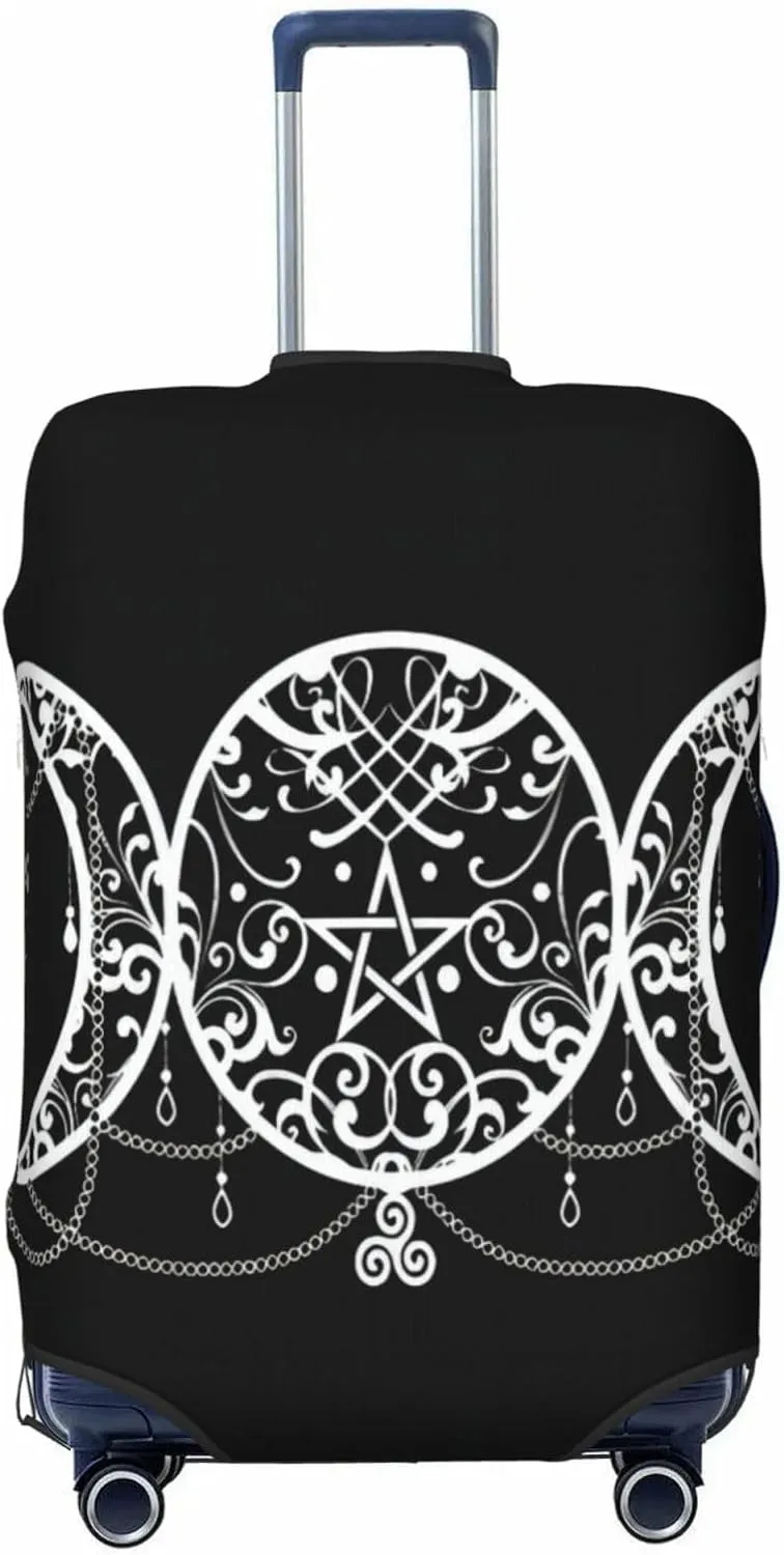 Luggage Cover For Travel Triple Moon Goddess Wiccan Pentagram Logo– Scratch-Resistant Ideal For Travel 20-28 Inch.
