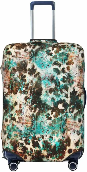 Luggage Cover For Travel Western Country Cowhide Cowboy Turquoise Pattern–dustproof Ideal For Travel 20-28 Inch.