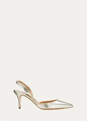 Manolo Blahnik Metallic Leather Mid-Heel Slingback Pumps