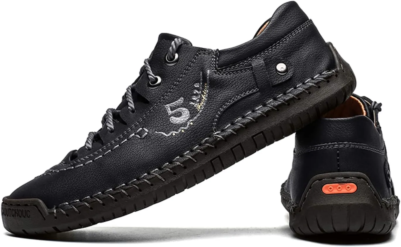Mens Casual Shoes Breathable Sneakers Walking Shoes Lace-Up Leather Dress Flats Shoes for Driving