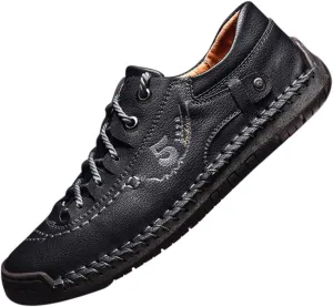 Mens Casual Shoes Breathable Sneakers Walking Shoes Lace-Up Leather Dress Flats Shoes for Driving