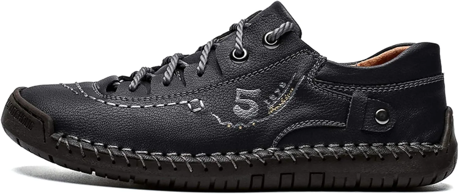 Mens Casual Shoes Breathable Sneakers Walking Shoes Lace-Up Leather Dress Flats Shoes for Driving